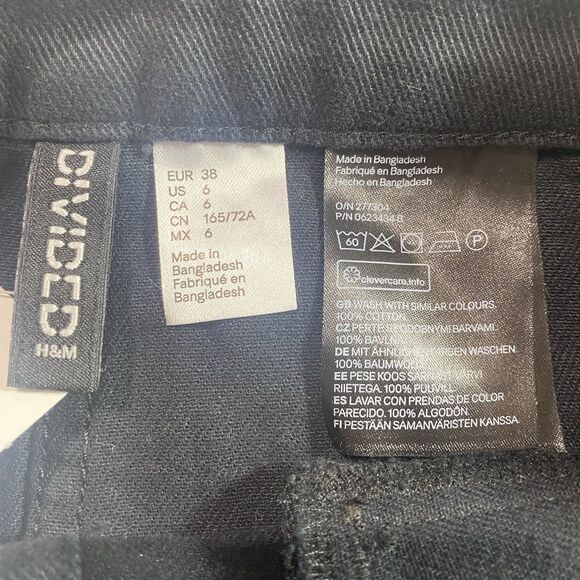NWT H&M DIVIDED Denim Mini Skirt Button Front A Line Cotton Short Womens 6 Black - Picture 5 of 8